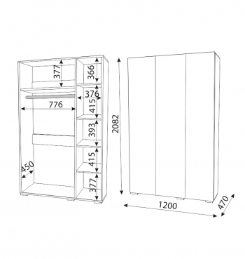 Шкаф 1200 мм 3-х створчатый Осло (ручка брусок) (Риннер) в Сысерти - sysert.mebel-e96.ru