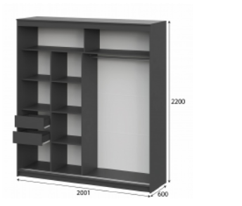 Шкаф-купе ШКП-3 2000 мм графит (СВ) в Сысерти - sysert.mebel-e96.ru