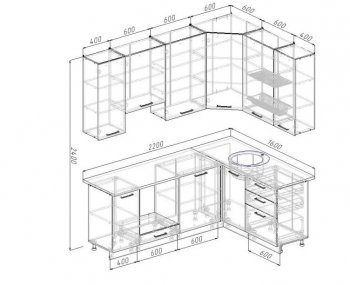 Угловой кухонный гарнитур Антрацит 2200х1600 мм в Сысерти - sysert.mebel-e96.ru