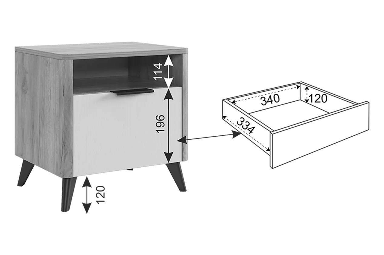 Тумба прикроватная Адам графит (Мебельсон) в Сысерти - sysert.mebel-e96.ru