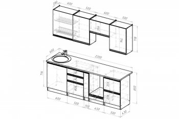 Кухонный гарнитур Амели компакт 2200 мм (Герда) в Сысерти - sysert.mebel-e96.ru