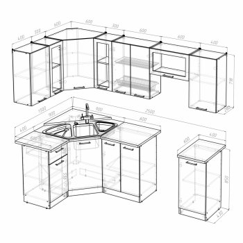 Кухонный гарнитур Арина оптима 1300х2500 мм (Герда) в Сысерти - sysert.mebel-e96.ru