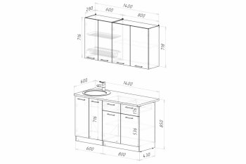 Кухонный гарнитур Асая Медиум 1400 мм (Герда) в Сысерти - sysert.mebel-e96.ru