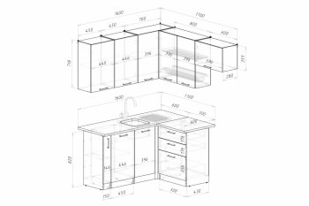 Кухонный гарнитур Асая мега прайм 1600х1700 мм (Герда) в Сысерти - sysert.mebel-e96.ru