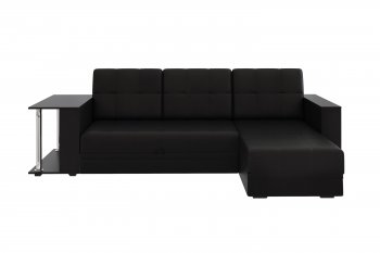 Угловой диван Атлант со столиком кожа черный в Сысерти - sysert.mebel-e96.ru