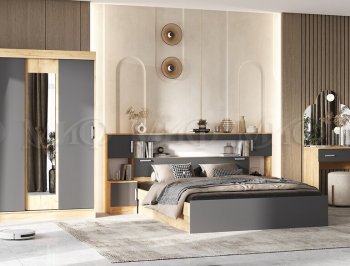 Спальный гарнитур Бася крафт/графит (Миф) в Сысерти - sysert.mebel-e96.ru