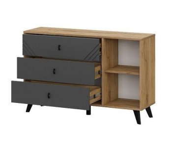 Комод 3 ящика (со створкой) Байкал Графит/Дуб золотой (СВ) в Сысерти - sysert.mebel-e96.ru