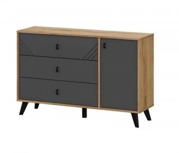 Комод 3 ящика (со створкой) Байкал Графит/Дуб золотой (СВ) в Сысерти - sysert.mebel-e96.ru