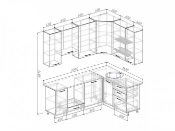 Угловой кухонный гарнитур Дели 2200х1600 мм в Сысерти - sysert.mebel-e96.ru