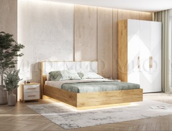 Кровать парящая Ирис крафт/белый с подсветкой (Миф) в Сысерти - sysert.mebel-e96.ru