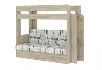 Кровать 2-х ярусная с диваном Карамель 75 сонома/газета в Сысерти - sysert.mebel-e96.ru