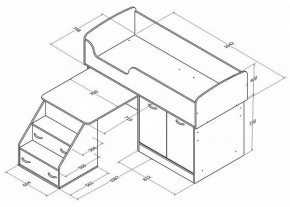 Кровать-чердак Дюймовочка-2 Дуб молочный/орех в Сысерти - sysert.mebel-e96.ru