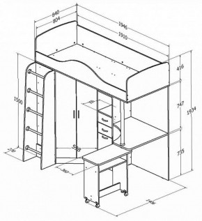 Кровать-чердак Теремок-1 Дуб молочный/Орех в Сысерти - sysert.mebel-e96.ru