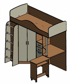 Кровать-чердак Теремок-1 Дуб молочный/Орех в Сысерти - sysert.mebel-e96.ru