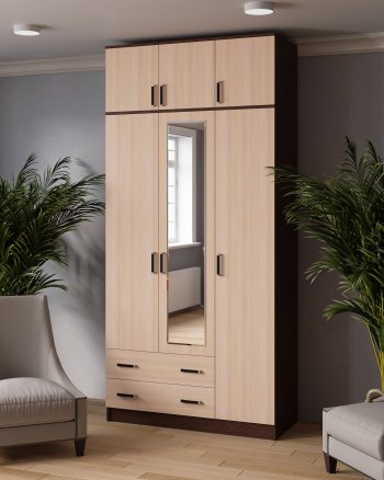 Шкаф Лагуна с антресолью с зеркалом венге/дуб (Текс) в Сысерти - sysert.mebel-e96.ru