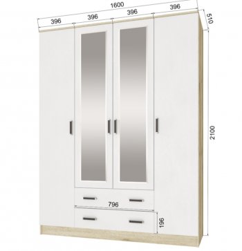 Шкаф 1600 мм Лагуна с антресолью делано/белый (Текс) в Сысерти - sysert.mebel-e96.ru