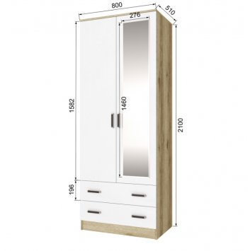 Шкаф 800 мм Лагуна с антресолью делано/белый (Текс) в Сысерти - sysert.mebel-e96.ru