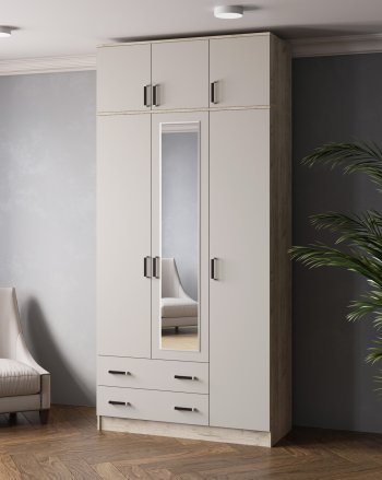 Шкаф 1200 мм Лагуна с антресолью с зеркалом крафт серый/кашемир (Текс) в Сысерти - sysert.mebel-e96.ru