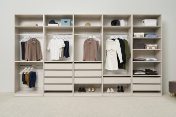 Гардеробная/шкаф 4000 мм Ларго №1 открытая Кашемир (Миф) в Сысерти - sysert.mebel-e96.ru