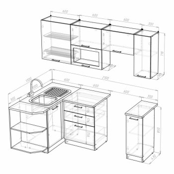 Кухонный гарнитур Лариса прайм 2 1300х2100 мм (Герда) в Сысерти - sysert.mebel-e96.ru