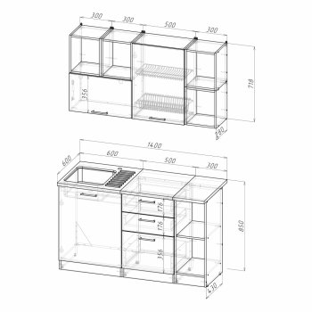 Кухонный гарнитур Лариса медиум 3 1400 мм (Герда) в Сысерти - sysert.mebel-e96.ru