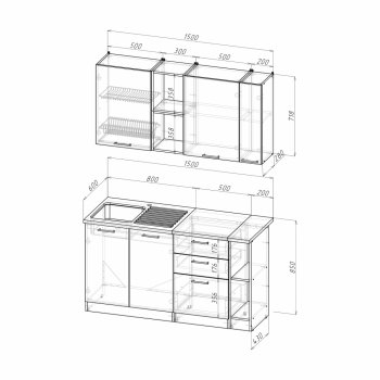 Кухонный гарнитур Лариса нормал 4 1500 мм (Герда) в Сысерти - sysert.mebel-e96.ru