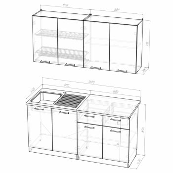 Кухонный гарнитур Лариса стандарт 2 1600 мм (Герда) в Сысерти - sysert.mebel-e96.ru