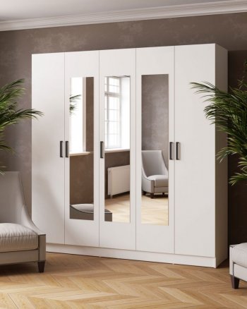 Шкаф 2000 мм Ларс с зеркалом белый (Микон) в Сысерти - sysert.mebel-e96.ru