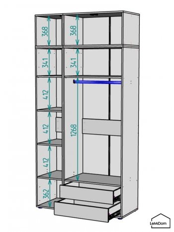 Шкаф с антресолью 1200 мм Linnea MHR-3A-2 2450х1200х510 (Графит-М 11.1.25) в Сысерти - sysert.mebel-e96.ru
