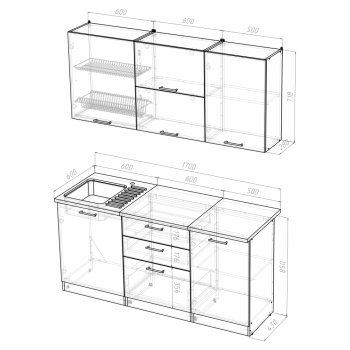 Кухонный гарнитур Лира экстра 1700 мм (Герда) в Сысерти - sysert.mebel-e96.ru