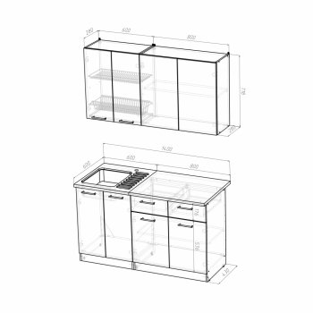 Кухонный гарнитур Лоретта медиум 1400 мм (Герда) в Сысерти - sysert.mebel-e96.ru