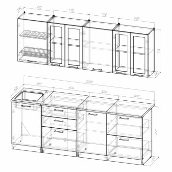 Кухонный гарнитур Лоретта компакт 2200 мм (Гретта) в Сысерти - sysert.mebel-e96.ru