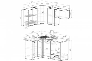 Кухонный гарнитур Лотос мега прайм 1200х1600 мм (Герда) в Сысерти - sysert.mebel-e96.ru