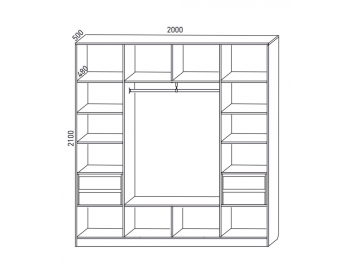 Шкаф распашной 2000 мм  М6-4.2 Б+П+Б 200+4 ящика (М6) в Сысерти - sysert.mebel-e96.ru