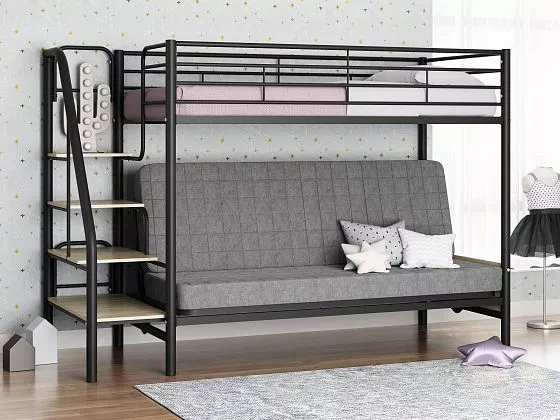 Кровать двухъярусная с диваном Мадлен-3 (велюр) (ФМ) в Сысерти - sysert.mebel-e96.ru