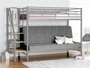 Кровать двухъярусная с диваном Мадлен-3 серый/серый/ясень шимо светлый в Сысерти - sysert.mebel-e96.ru