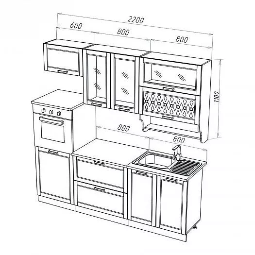 Кухонный гарнитур Милано 2200 мм Ком. №3 (Миф) в Сысерти - sysert.mebel-e96.ru