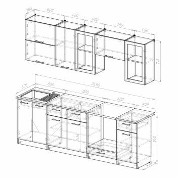 Кухонный гарнитур Ника базис 2400 мм (Герда) в Сысерти - sysert.mebel-e96.ru