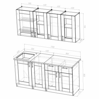 Кухонный гарнитур Ника демо 1700 мм (Герда) в Сысерти - sysert.mebel-e96.ru