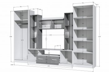 Стенка Николь-2 белый/бетонный камень(Зарон) в Сысерти - sysert.mebel-e96.ru
