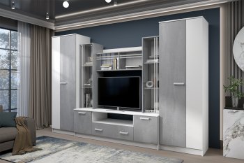 Стенка Николь-2 белый/бетонный камень(Зарон) в Сысерти - sysert.mebel-e96.ru