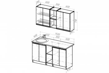 Кухонный гарнитур Ноктюрн нормал 1500 мм (Герда) в Сысерти - sysert.mebel-e96.ru