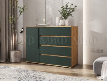 Комод 1 дверь 4 ящика (1200) Норд, крафт/изумруд (Миф) в Сысерти - sysert.mebel-e96.ru