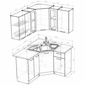 Кухонный гарнитур Ольга оптима 2 1500х1300 мм (Герда) в Сысерти - sysert.mebel-e96.ru
