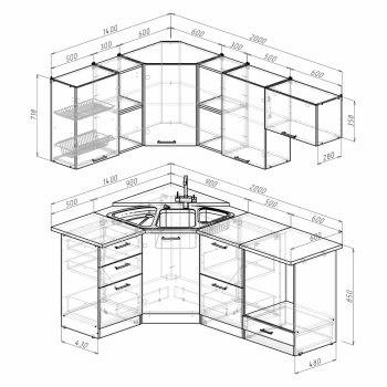Кухонный гарнитур Ольга оптима 4 1400х2000 мм (Герда) в Сысерти - sysert.mebel-e96.ru