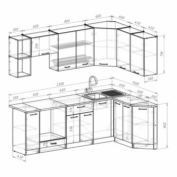 Кухонный гарнитур Ольга прайм 5 2300х1500 мм (Герда) в Сысерти - sysert.mebel-e96.ru