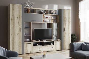 Гостиная Оскар-18-2 дуб делано/графит (Текс) в Сысерти - sysert.mebel-e96.ru