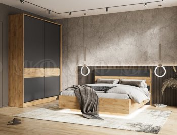 Кровать парящая Роджина с подсветкой, крафт/графит (Миф) в Сысерти - sysert.mebel-e96.ru