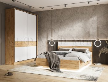 Кровать парящая Роджина с подсветкой, крафт/белый (Миф) в Сысерти - sysert.mebel-e96.ru