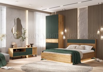 Спальный гарнитур Роджина крафт/изумрудный, модульный (Миф) в Сысерти - sysert.mebel-e96.ru